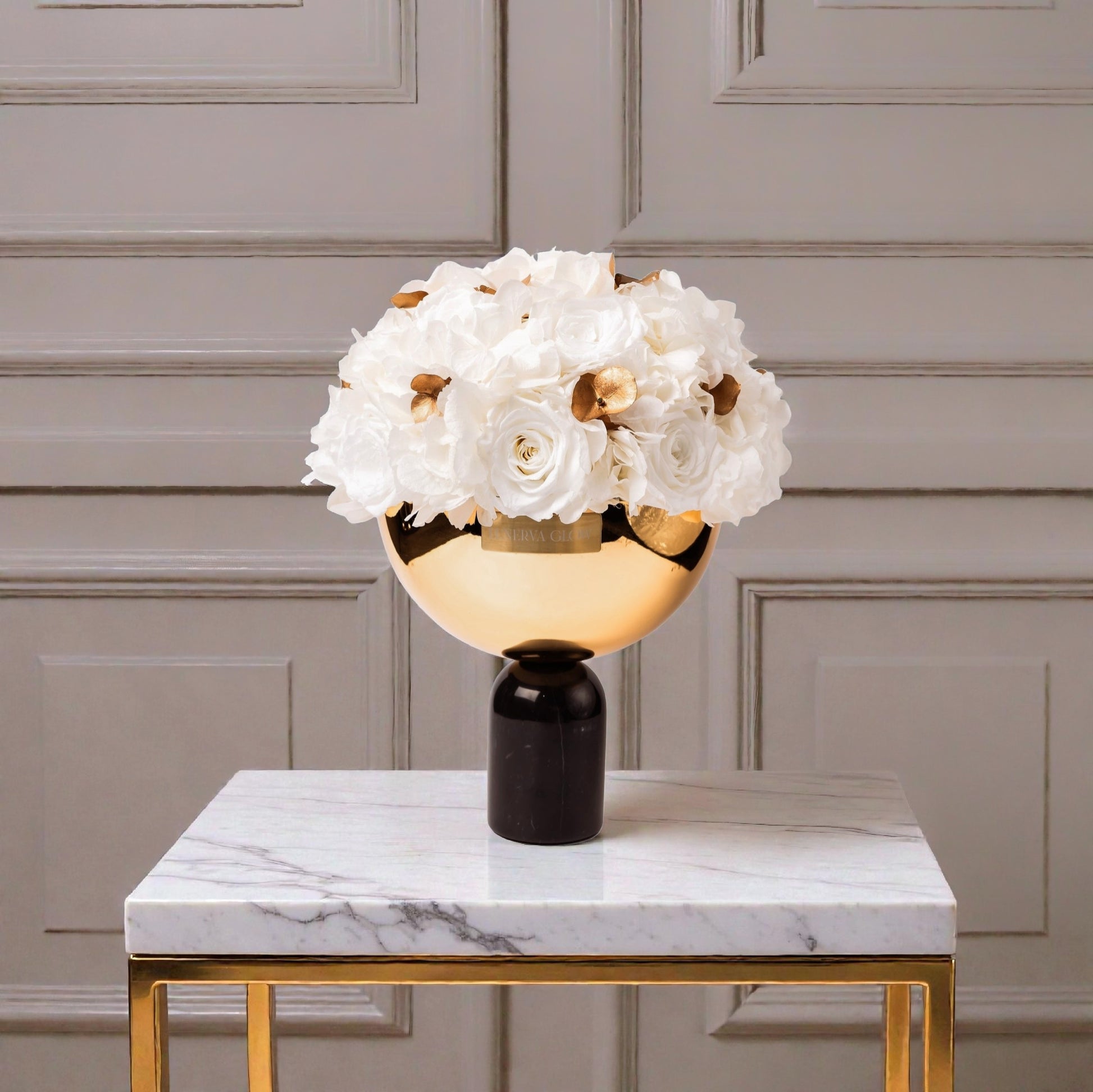 Schwarze Marmor Bowl Vase konservierte Blumen Mix | LUNERVA GLOW 