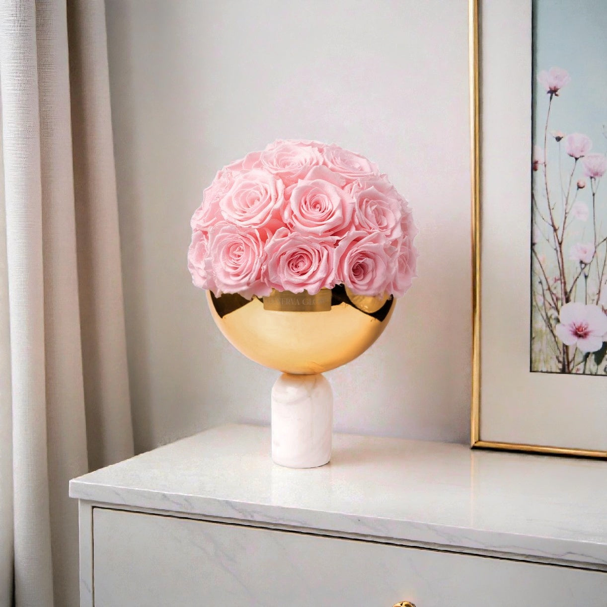 Infinity Bowl Marmor Vase mit Bridalpink ewigen Rosen | LUNERVA GLOW 