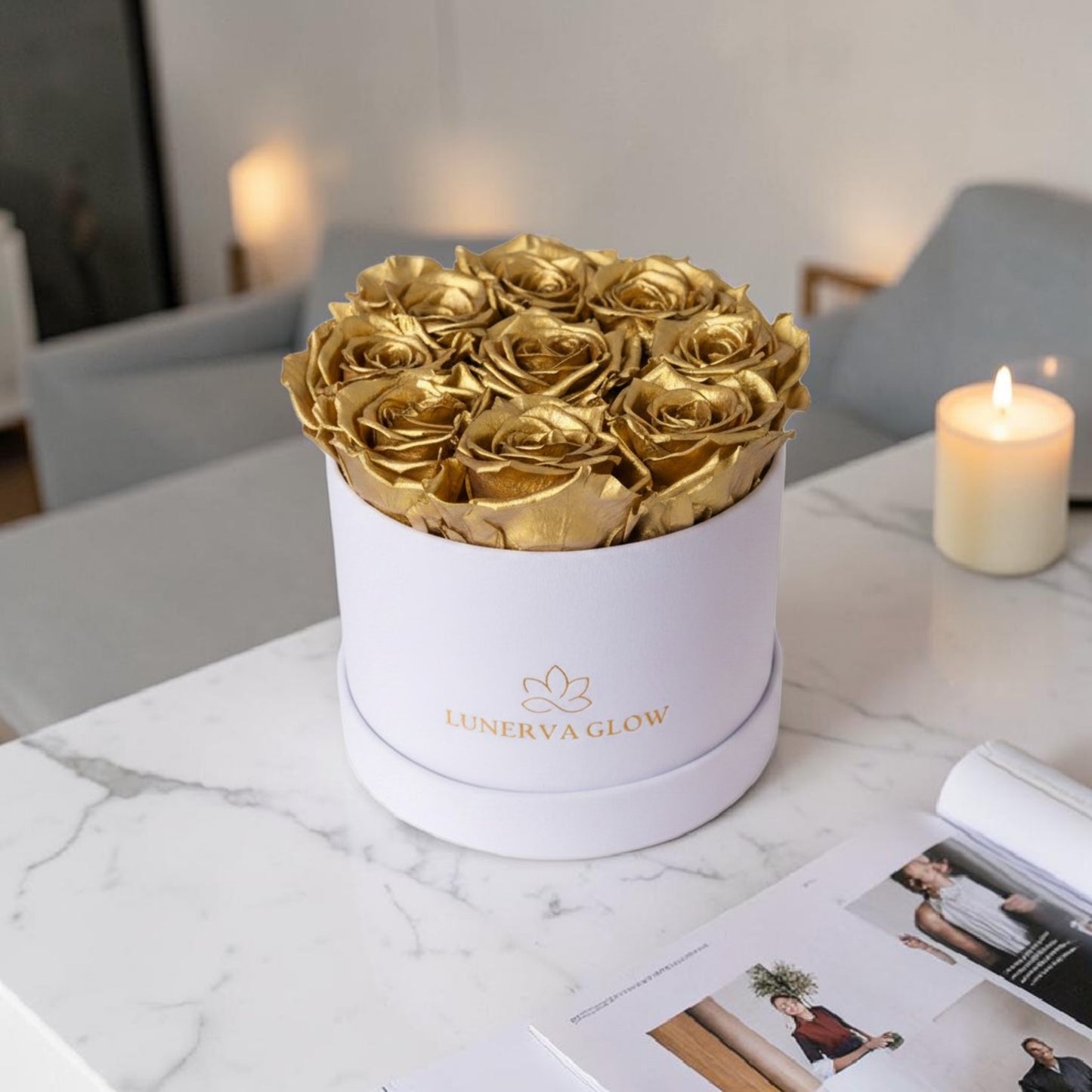 White Velvet  Flowerbox |Gold