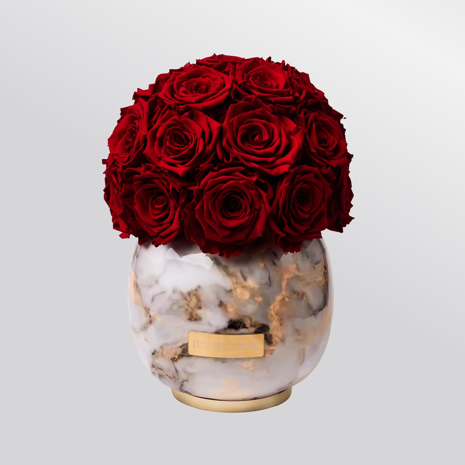 Rote ewige Rosen in der Vase in Marmoroptik | Lunerva Glow